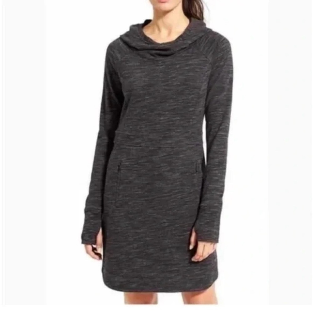 Athleta Charcoal Knit Hooded Long-Sleeve Dress